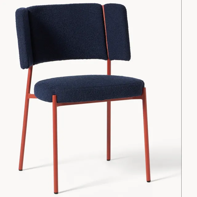 Westwing Collection Bouclé gestoffeerde stoelen Samantha, 2 stuks Blauw, Rood