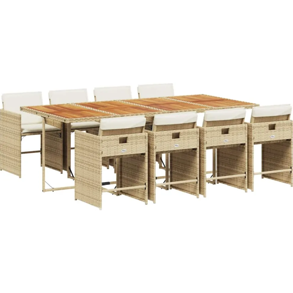 vidaXL 9-delige Tuinset met kussens poly rattan beige