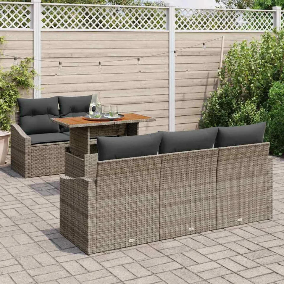 vidaXL Tuin Sofa Set 6 st Grijs Poly riet, foto 3