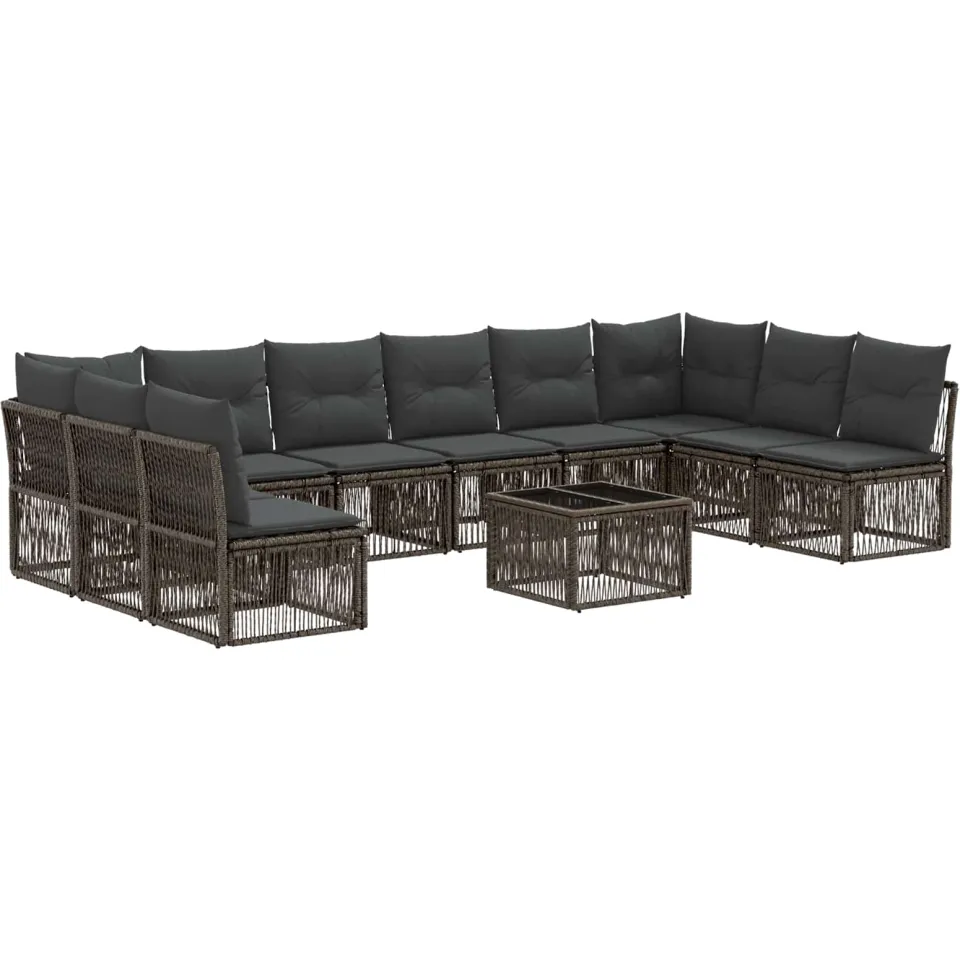 vidaXL Tuinbankenset 11 st 10-zits Grijs poly rattan, foto 3