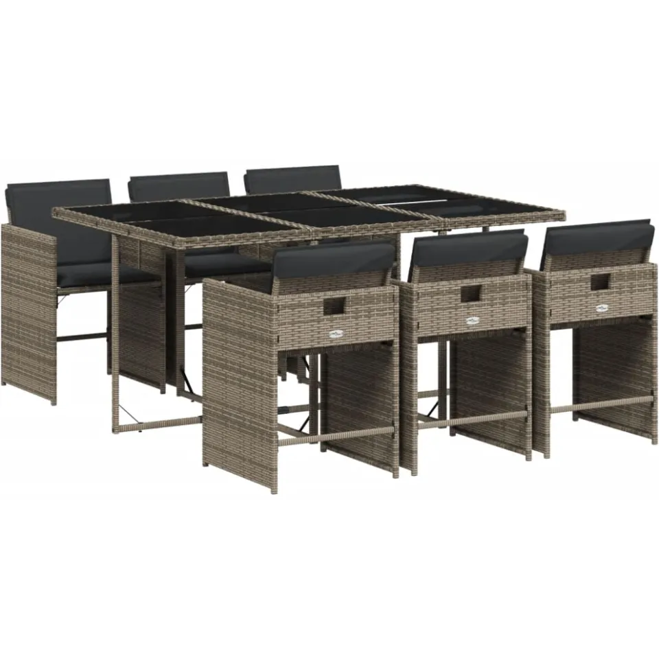 vidaXL 7-delige Tuinset met kussens poly rattan grijs, foto 3