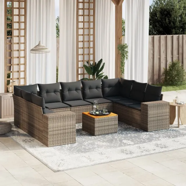vidaXL 10-delige Loungeset met kussens poly rattan grijs, foto 2