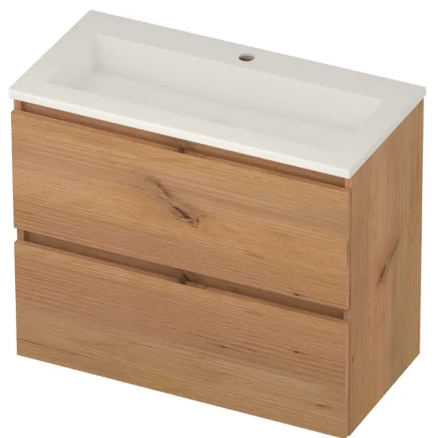 Basic-Line Mood 39 Badmeubelset Acryl 1 Kraangat Greeploos 80x39x62 cm Whisky Oak Glans Wit