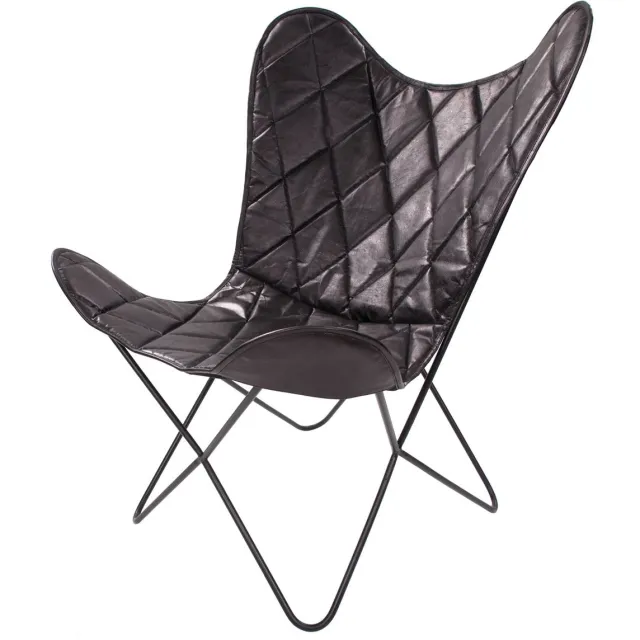 Padiro Butterfly-stoel - 71 x 89 x 78 cm - Zwart - Industrieel, Vlindermotief - Leer, IJzer - met rugleuning