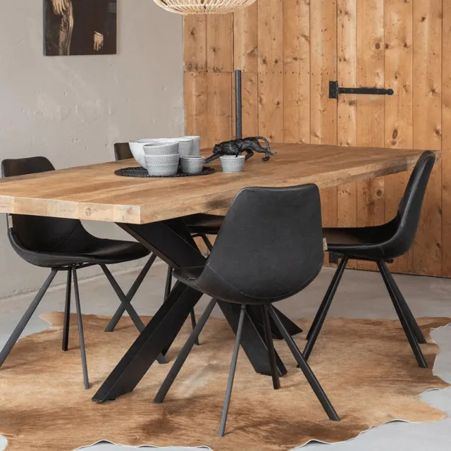 Mahom Mangohouten Eettafel Memphis Rechthoek 220x100 cm Mahom Industrieel - Dinertafel van Mangohout & Metaal - Industriële Eettafel Bruin