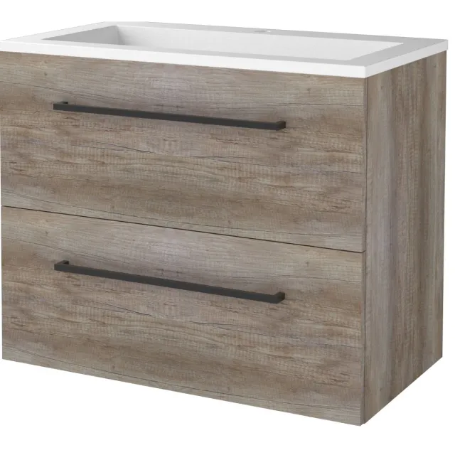 Boss & Wessing Badmeubelset BWS Salt 100x46cm Met Grepen 2 Lades Met Wastafel 2 Kraangaten Scotch Oak Bruin