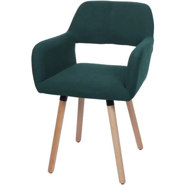 MCW Eetkamerstoel MCW-A50 II, stoel, keukenstoel, gestoffeerde stoel, hout, stof/textiel, corduroy (400 g/m²) MVG ~ groen
