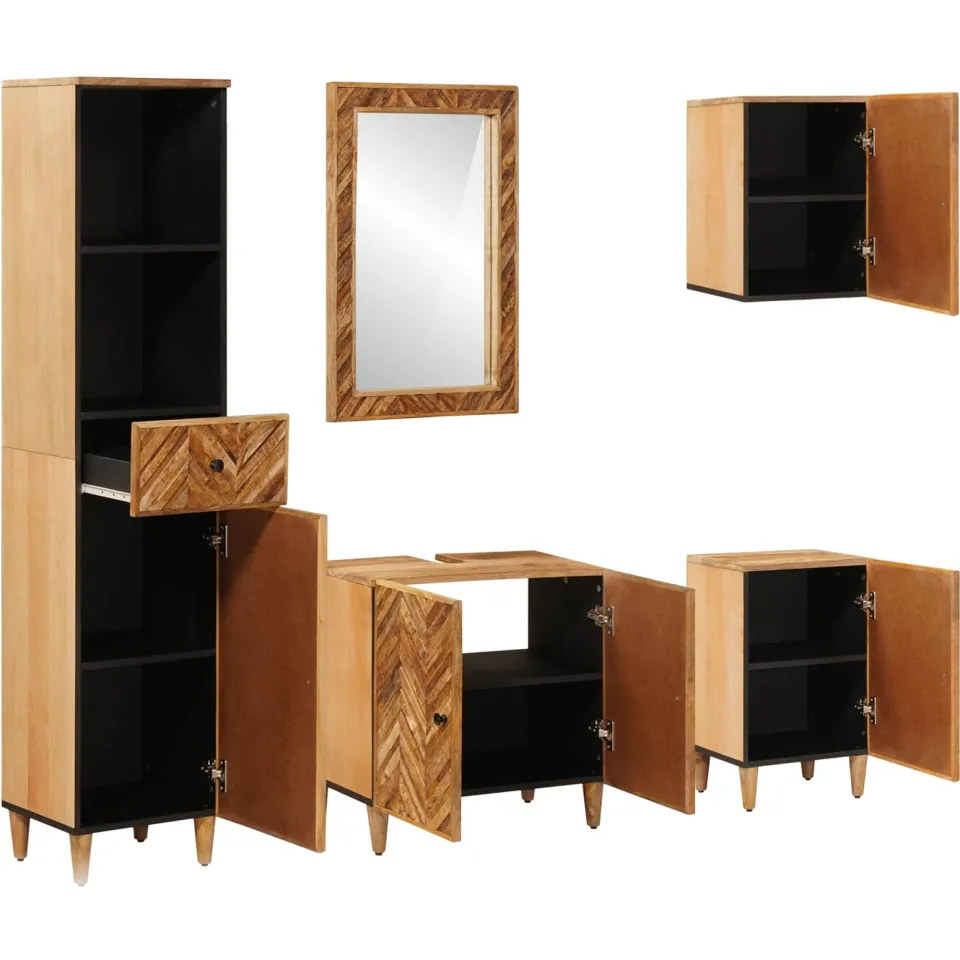 vidaXL Badkamerkastenset 5 st 62 x 33 x 58 cm Massief Mango Hout bruin, foto 2