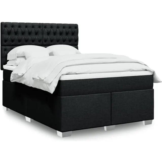 vidaXL Boxspring met matras stof zwart 140x200 cm