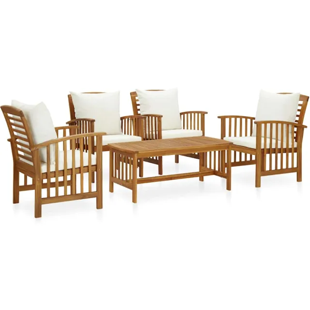 vidaXL 5-delige Loungeset met kussens massief acaciahout Wit