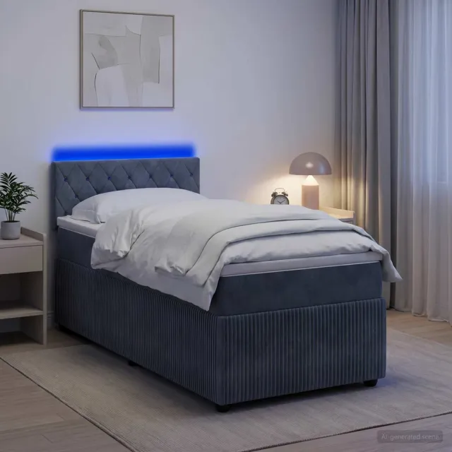 vidaXL Boxspring Bed met Matras en LED Donkergrijs 90 x 190 cm Fluweel
