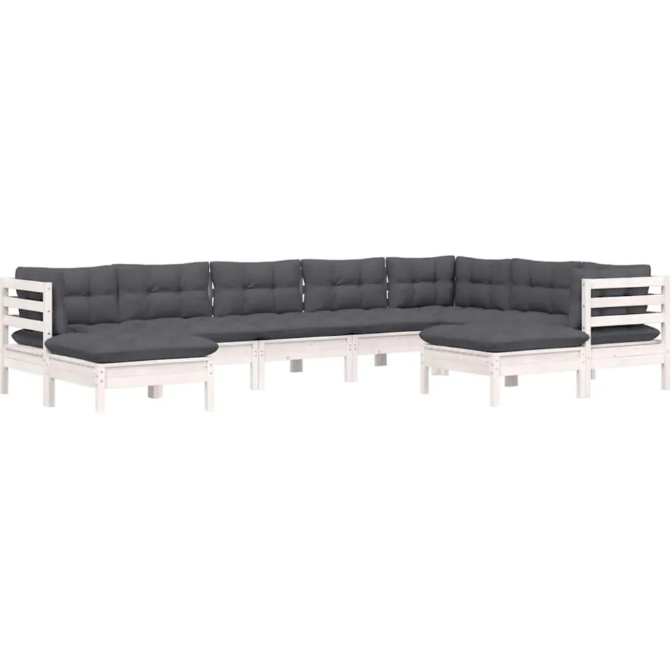 vidaXL 9-delige Loungeset met kussens massief grenenhout wit