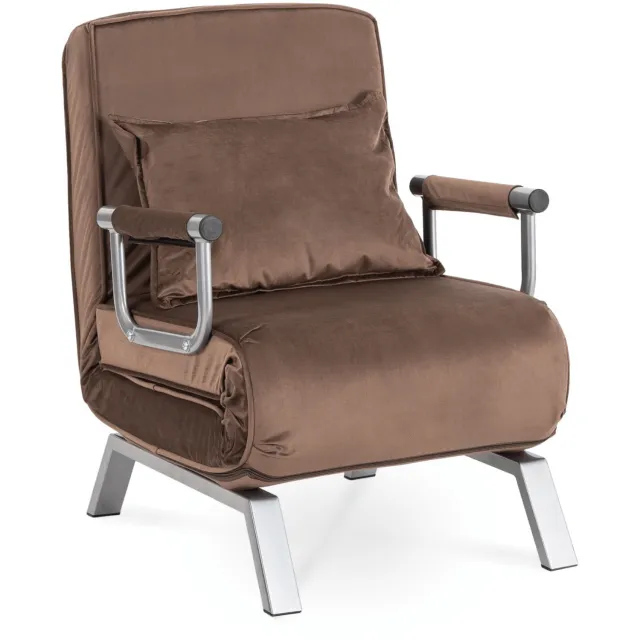Mebel Elite Bart - Verstelbare fauteuil - Bruin fluweel - Om te bouwen tot ligbed