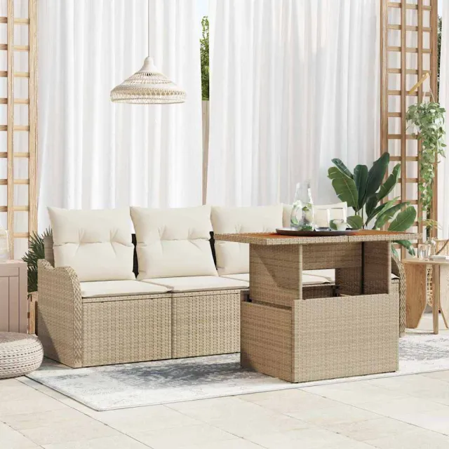 vidaXL Tuinbankenset 5 st Beige poly rattan, foto 2