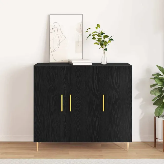 vidaXL Dressoir Zwart Eiken 90 x 34 x 80 cm Bewerkt hout