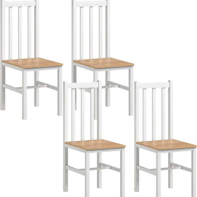 Homona Eetkamerstoelen - Set van 4 - Van massief grenenhout - 38,5 x 47,5 x 99 cm - Wit/Naturel Multi
