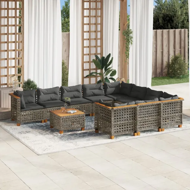 vidaXL 11-delige Loungeset met kussens poly rattan grijs, foto 2
