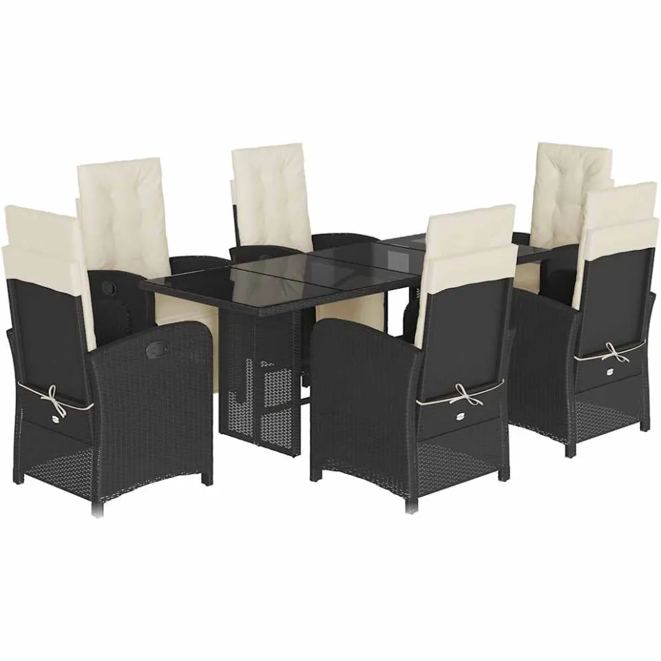 vidaXL 7-delige Tuinset met kussens poly rattan zwart