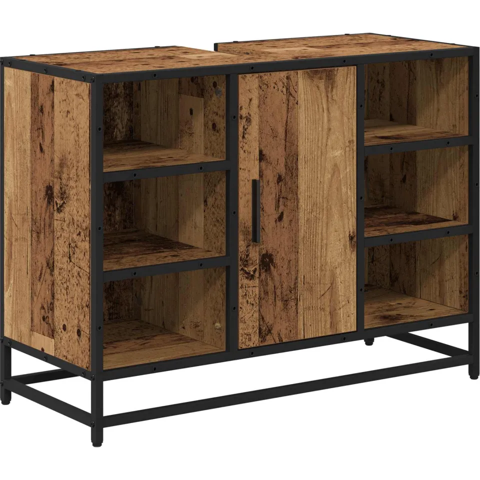 vidaXL Badkamerkast Oud Hout 80 x 33 x 60 cm Bewerkt hout bruin, foto 3