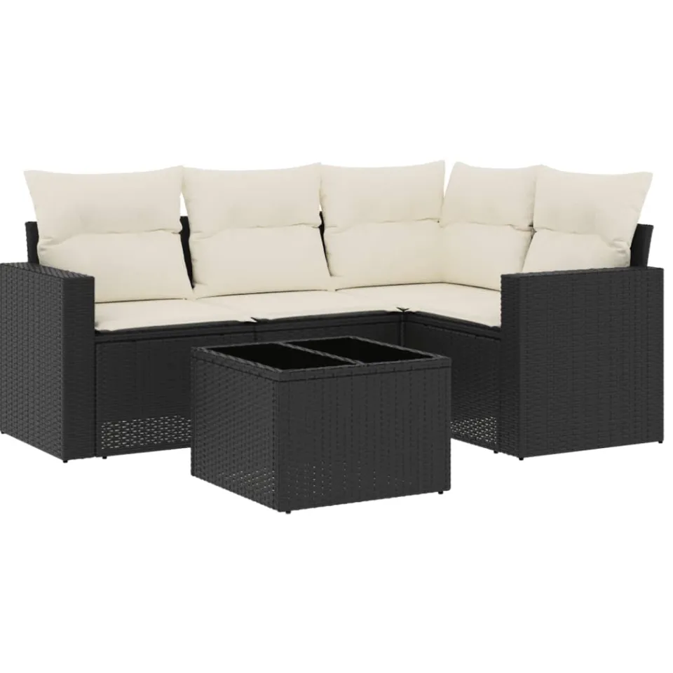 vidaXL 5-delige Loungeset met kussens poly rattan zwart