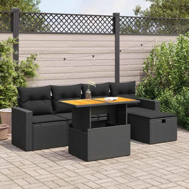 vidaXL 6-delige Loungeset met kussens poly rattan acacia zwart, foto 2