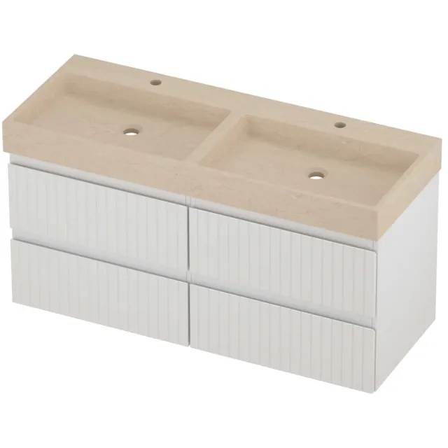 Proline Evoli Badmeubelset Hardsteen Loft Dubbel 2 Gaten 120x46x62 cm Sand Stone Glans Wit