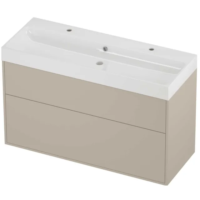 Proline Podium Badmeubelset Polystone Loft In Kader 120x46x75 cm Glans Wit Soft Linen Beige