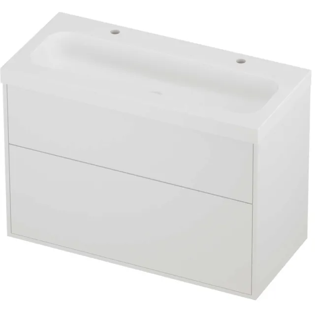 Proline Haga Badmeubelset Polystone Mezza 2 Kraangaten Voor Grepen 100x46x73 cm Mat Wit Mat White