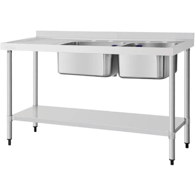 Vogue Dubbele Spoeltafel Spoelbak Links - Vogue DY825 - Horeca & Professioneel - Horeca & Professioneel Grijs
