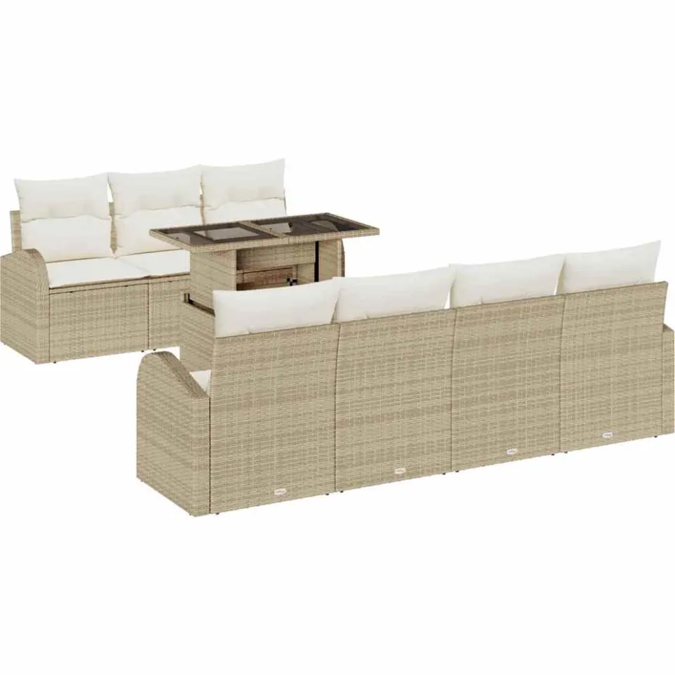 vidaXL Tuin Sofa Set 8 st Beige Poly riet