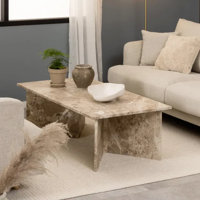 Bendt Salontafel 'Shaunika' Marmer, 140 x 70cm, kleur lattebruin Lichtbruin
