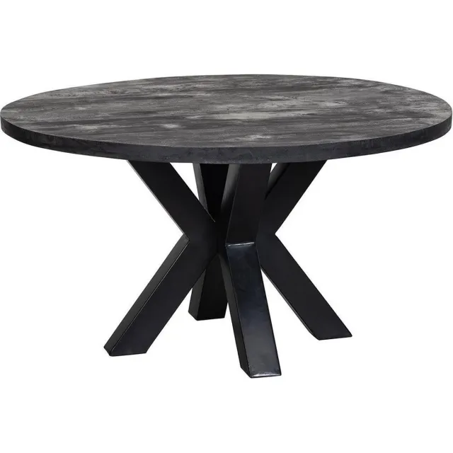 Mahom Mangohouten Eettafel Madison Black Rond Ø 150 Mahom Industrieel - Dinertafel van Mangohout & Metaal - Industriële Eettafel Bruin