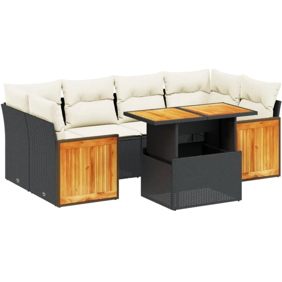vidaXL 7-delige Loungeset met kussens poly rattan zwart