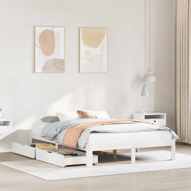 vidaXL Bedframe met lades massief grenenhout wit 160x200 cm