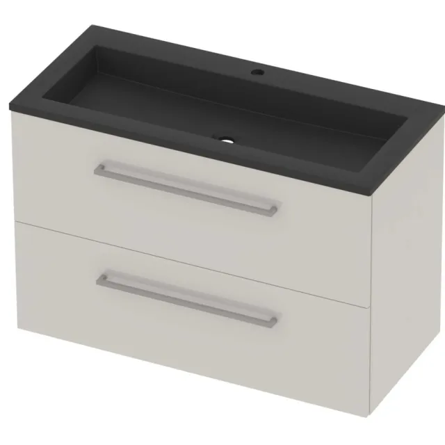 Basic-Line Aura 46 Badmeubelset Acryl 1 Kraangat Voor Grepen 100x46x62 cm Ice White Mat Zwart