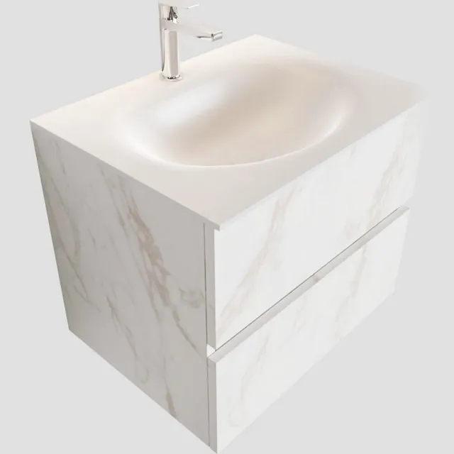 Boss & Wessing Badkamermeubel BWS Madrid Carrara Mat 60 cm Solid Surface Wastafel (1 kraangat, 2 lades)