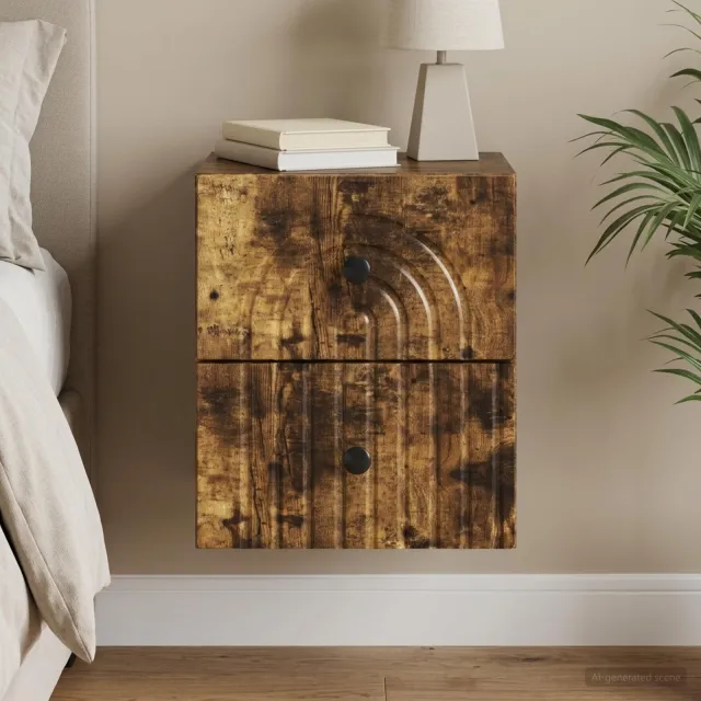 vidaXL Wandbeugel Bedkast Gerookt eiken 33 x 34,5 x 40 cm Bewerkt hout, foto 2