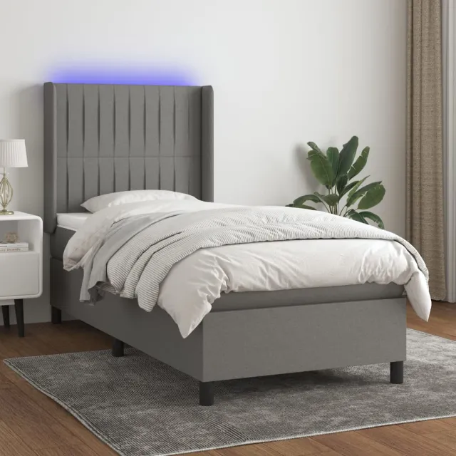 vidaXL Boxspring met matras en LED stof donkergrijs 90x200 cm grijs