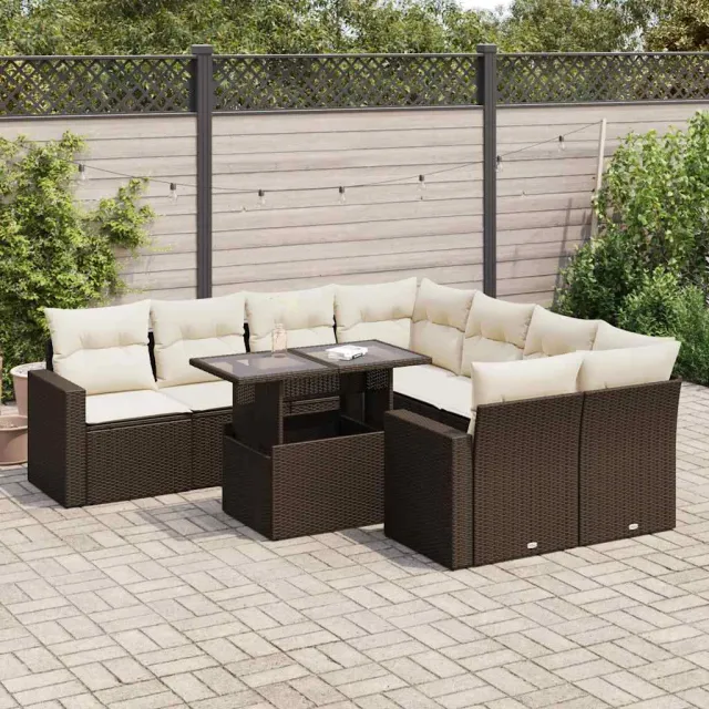 vidaXL 9-delige Loungeset met kussens poly rattan bruin, foto 2