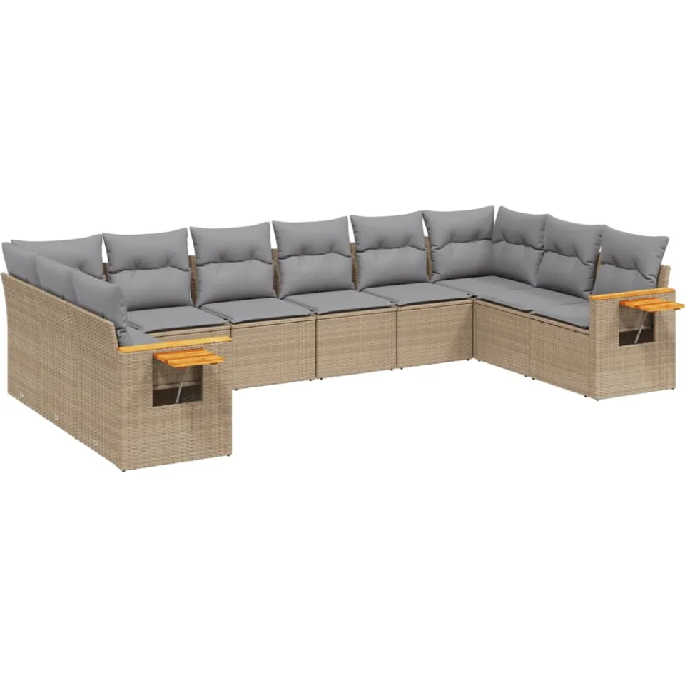 vidaXL 10-delige Loungeset met kussens poly rattan beige, foto 3