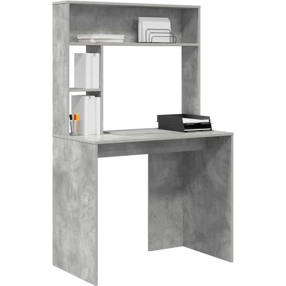 vidaXL Bureau Beton Grijs 91 x 50 x 149 cm Bewerkt hout