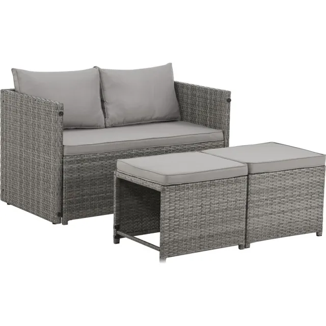 Juskys 2 in 1 Polyrotan Loungeset Jamaika - Grijs