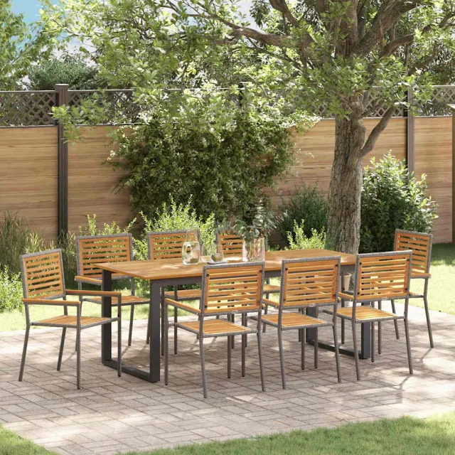 vidaXL Tuin eettafelset 9 st Grijs Massief Acaciahout, foto 2