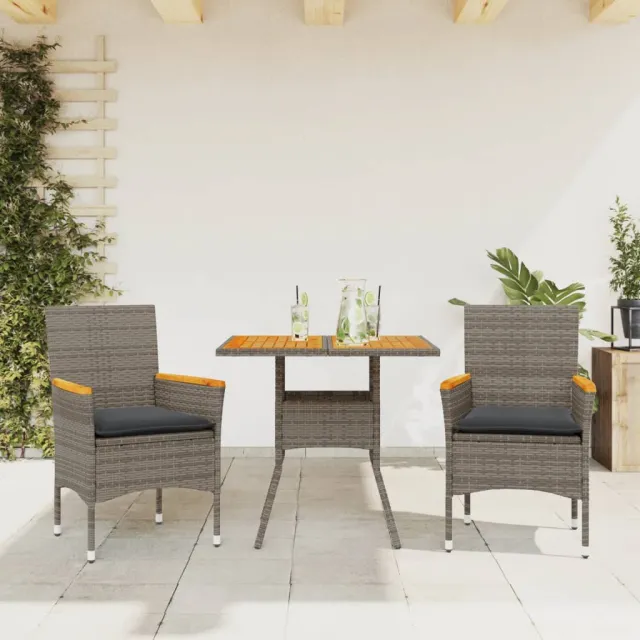 vidaXL 3-delige Tuinset met kussens poly rattan en acaciahout grijs, foto 2