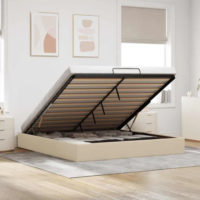 vidaXL Bedframe zonder matras 200x200 cm stof crèmekleurig