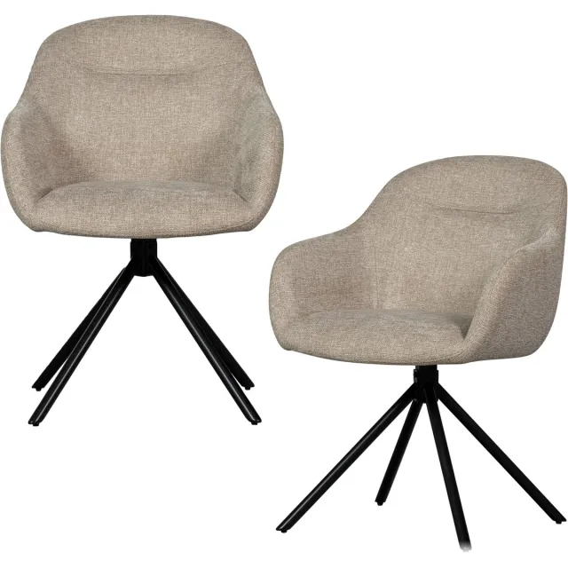 WOOOD Grant-Jaki Eetkamerstoelen - Chenille - Zand - Set van 2
