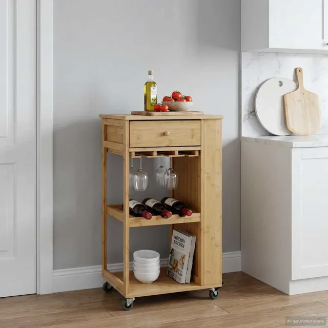 vidaXL Keukentrolley met Wielen Naturel 47,5 x 36 x 83 cm Bamboe Bruin