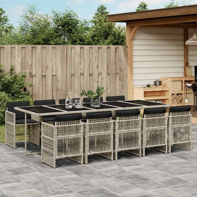 vidaXL 11-delige Tuinset met kussens poly rattan lichtgrijs