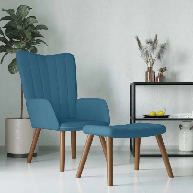 vidaXL Relaxstoel met voetenbank fluweel blauw