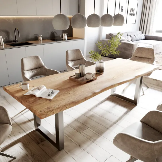 DELIFE Eettafel Edge acacia natuur 260x100 XL edelstaal breed Live-Edge Bruin